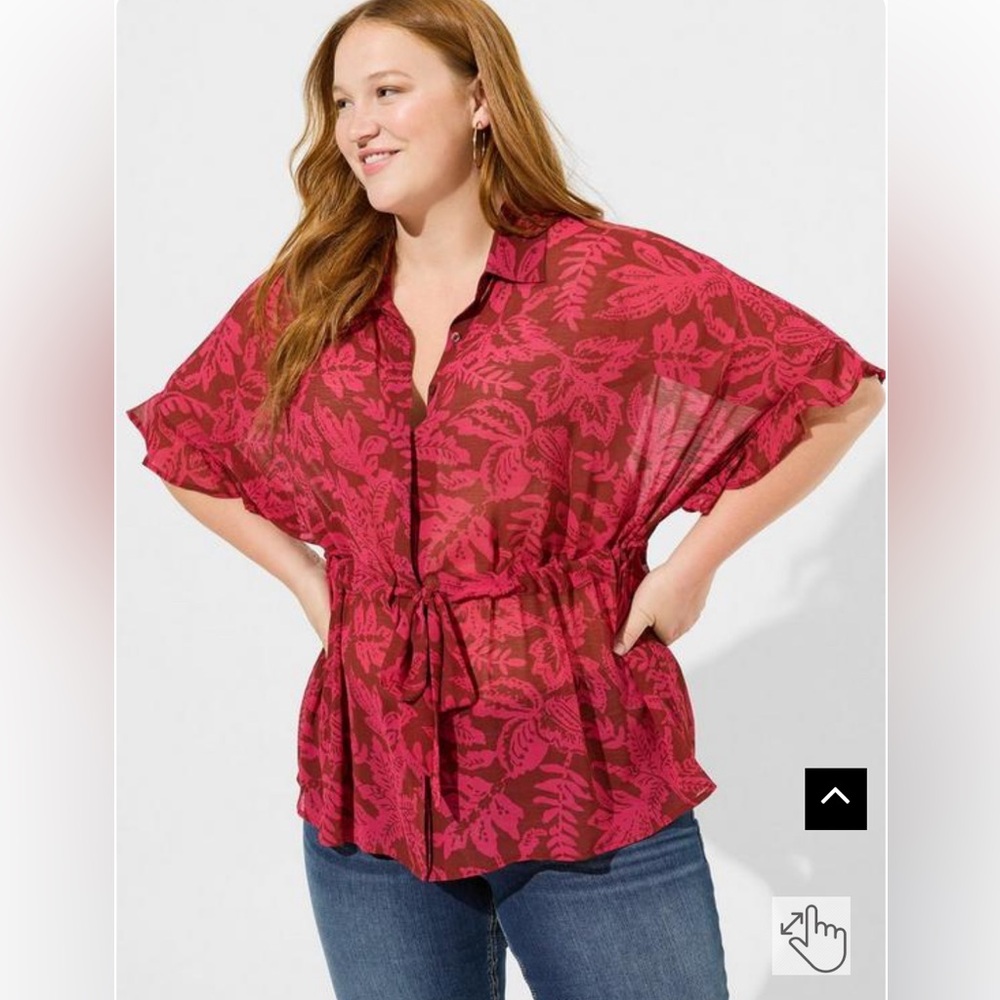 Torrid Chiffon Dolman Button Up Short Sleeve. Size 1